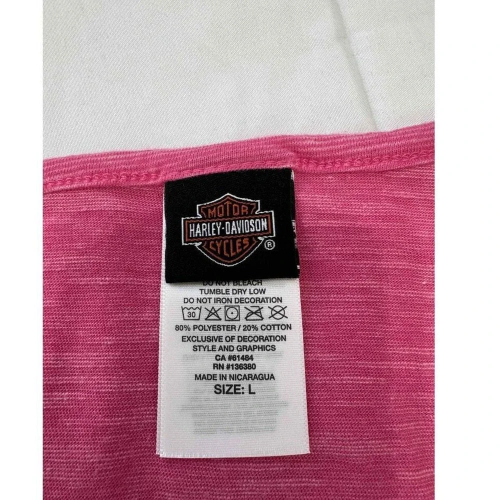 Harley Davidson Tank Top‎ Womens Large Pink Print Bar Shield Logo Scoop Neck